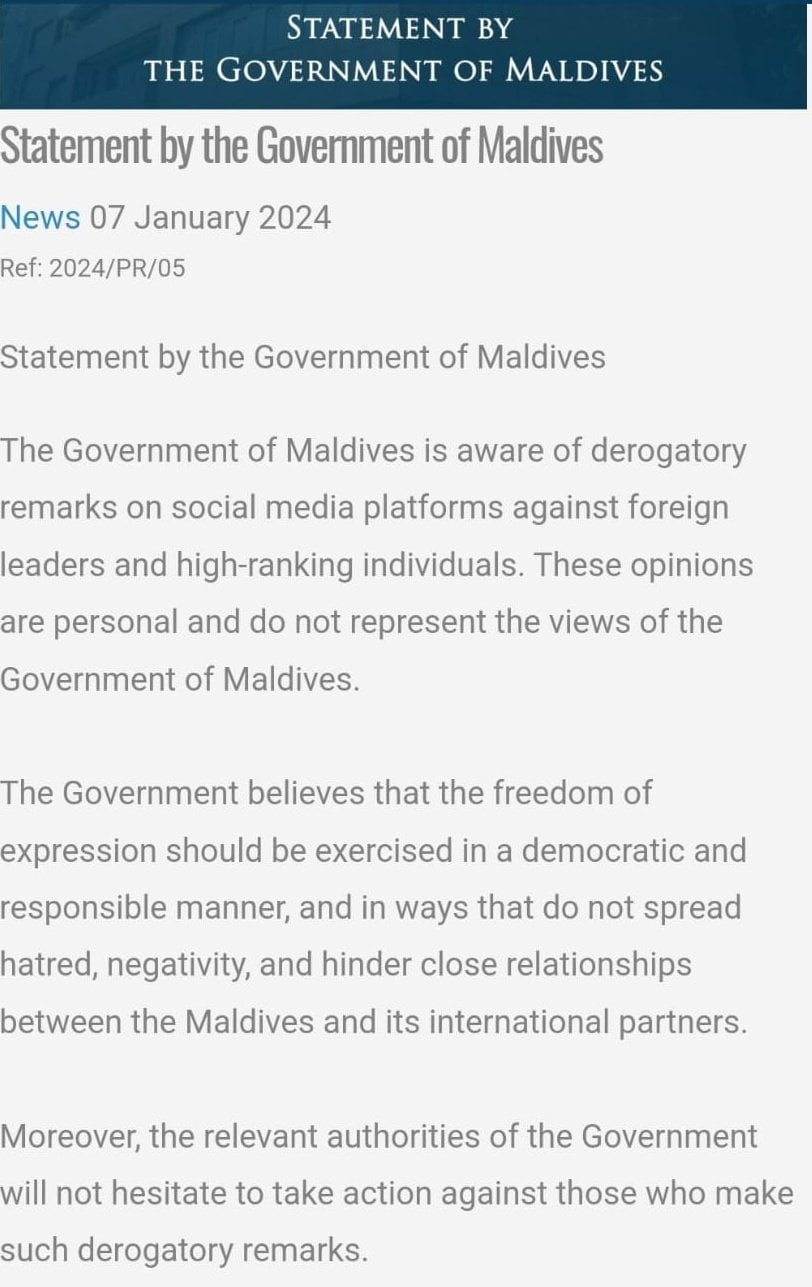 Maldives government statement | Oxyxon